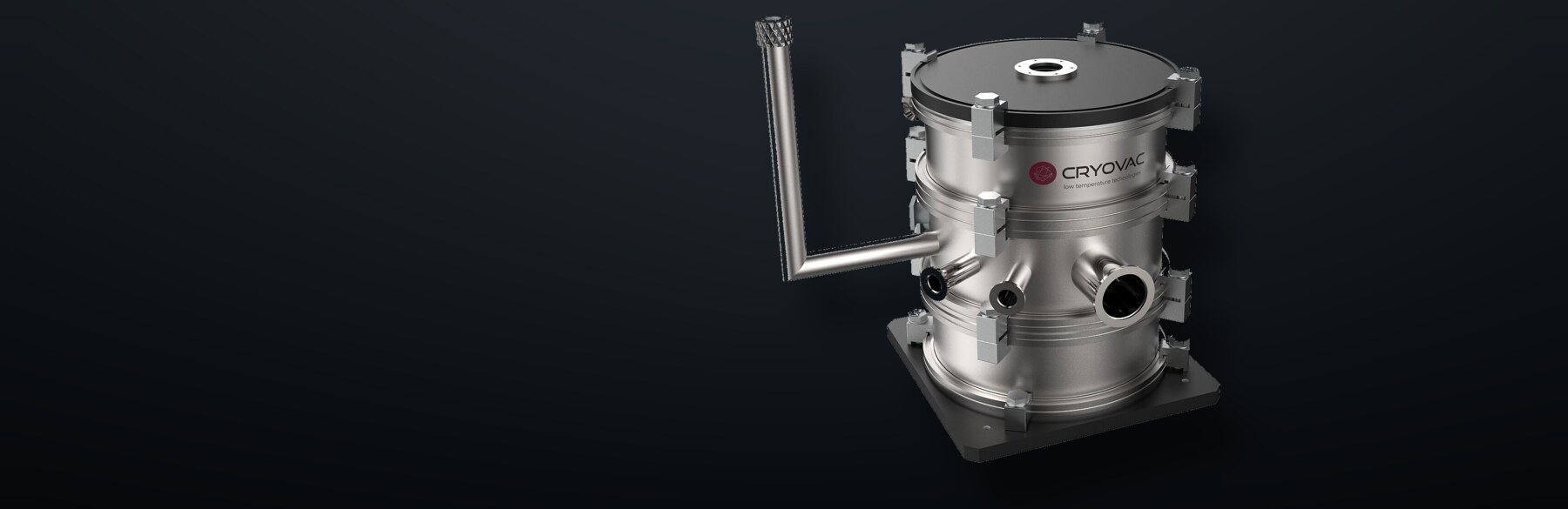 A CryoVac KONTI Micro continuous-flow cryostat with its helium transfer line and optical window ports
